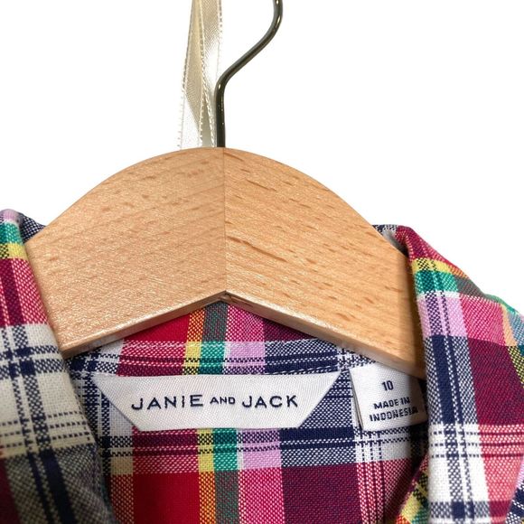 Janie and Jack Boys Plaid Button Down Shirt Sz 10 Pocket Stripe Linen & Cotton - Picture 10 of 10